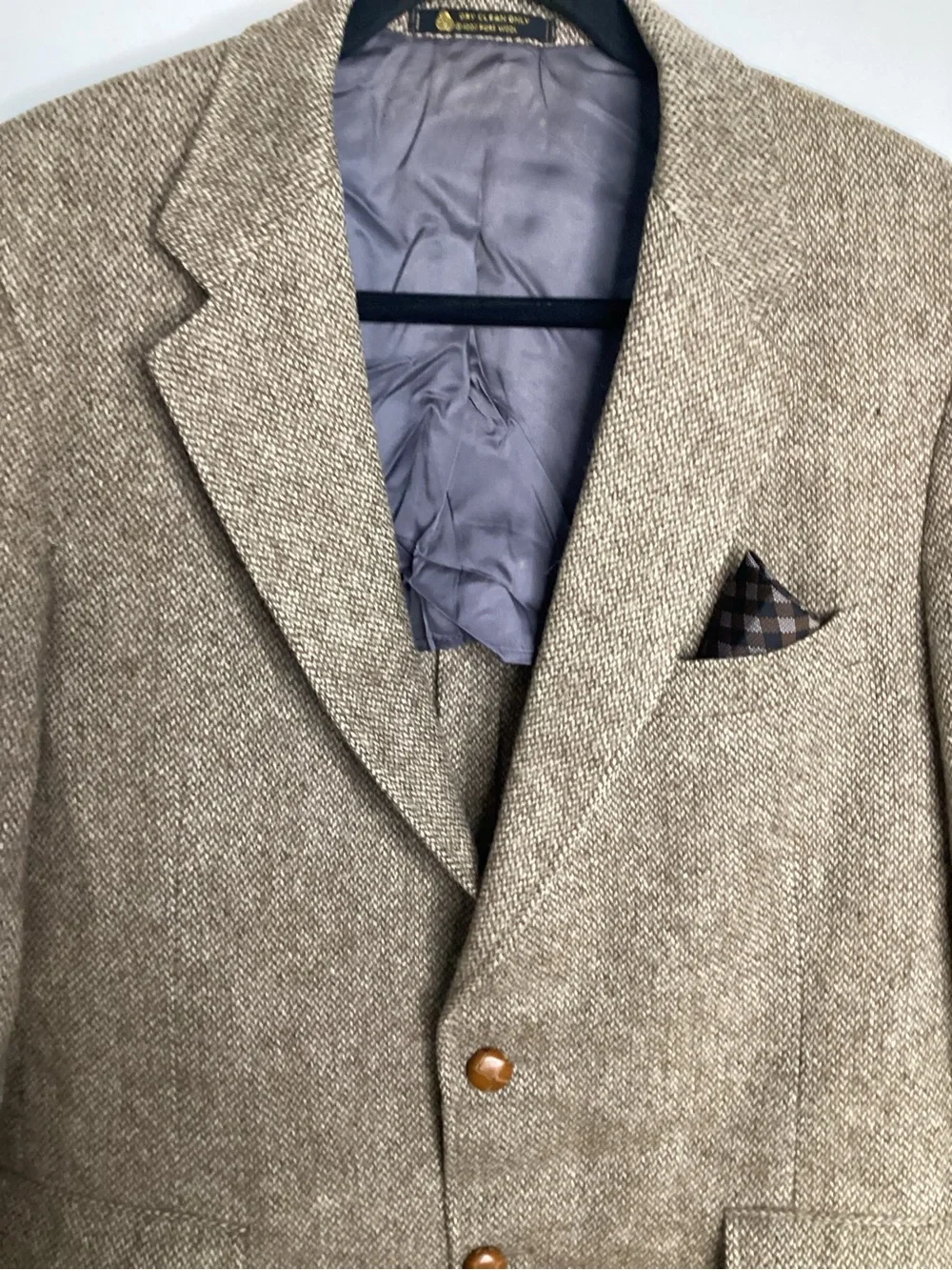 Vintage Taupe Herringbone Sport Coat with Notch Lapel 40R